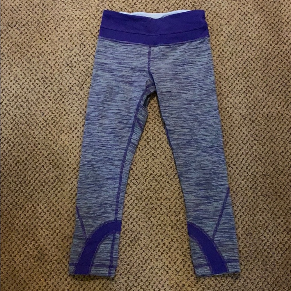 Lululemon Purple/White Stripe Capris.
